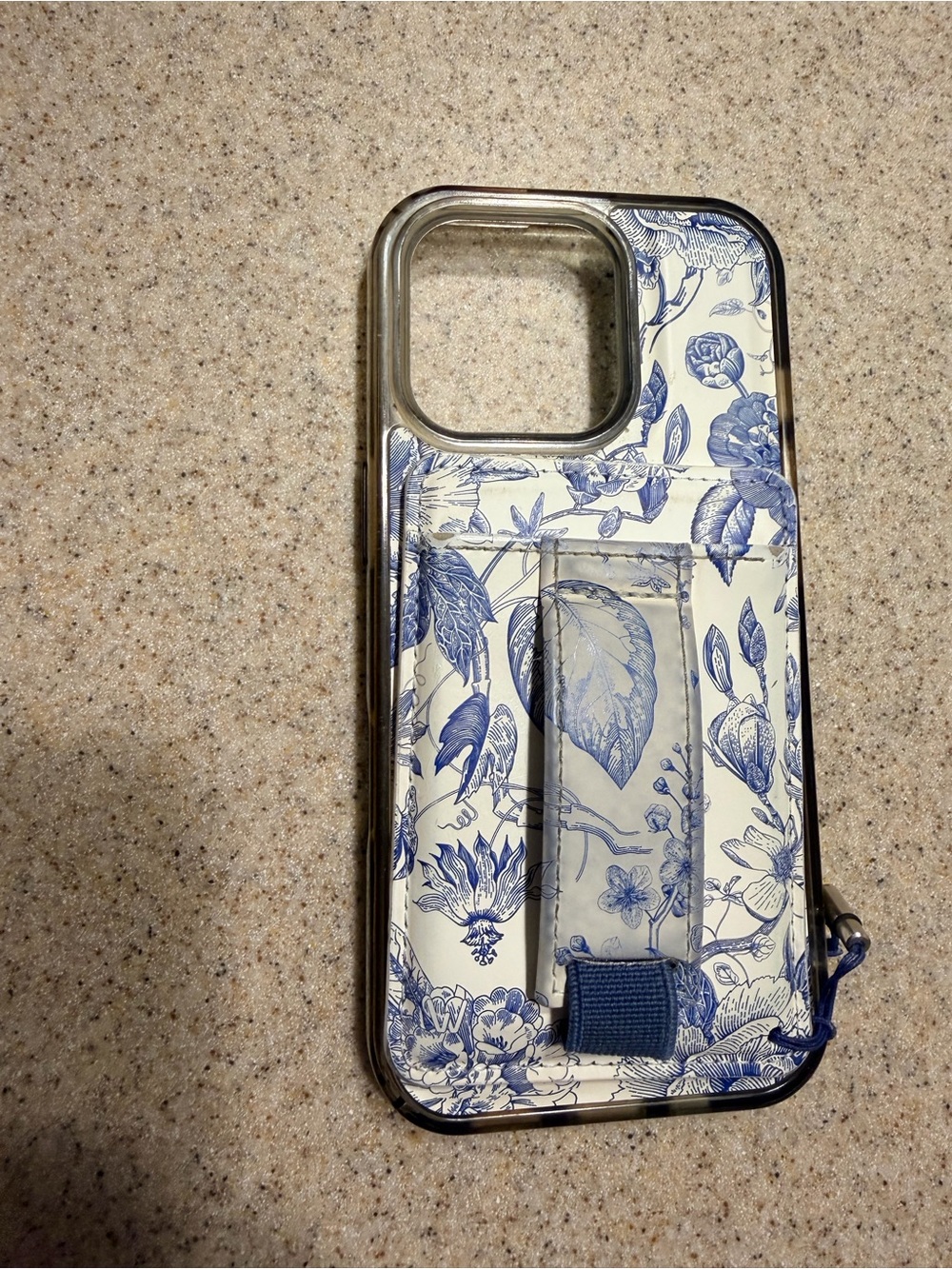 Blue Floral Cardholder Phone Case with Hand Strap Walli iPhone 16 pro